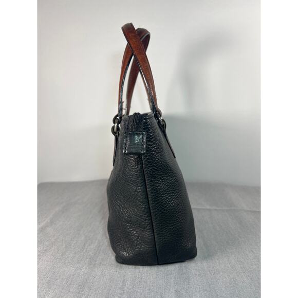 Fossil Leather Tote Bag, Black pebbled leather with brown handles. - Picture 4 of 12